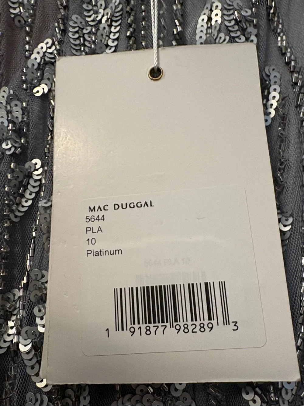Mac Duggal Platinum Embellished Illusion High Neck Long Sleeve Gown Size 10 - Picture 5 of 9